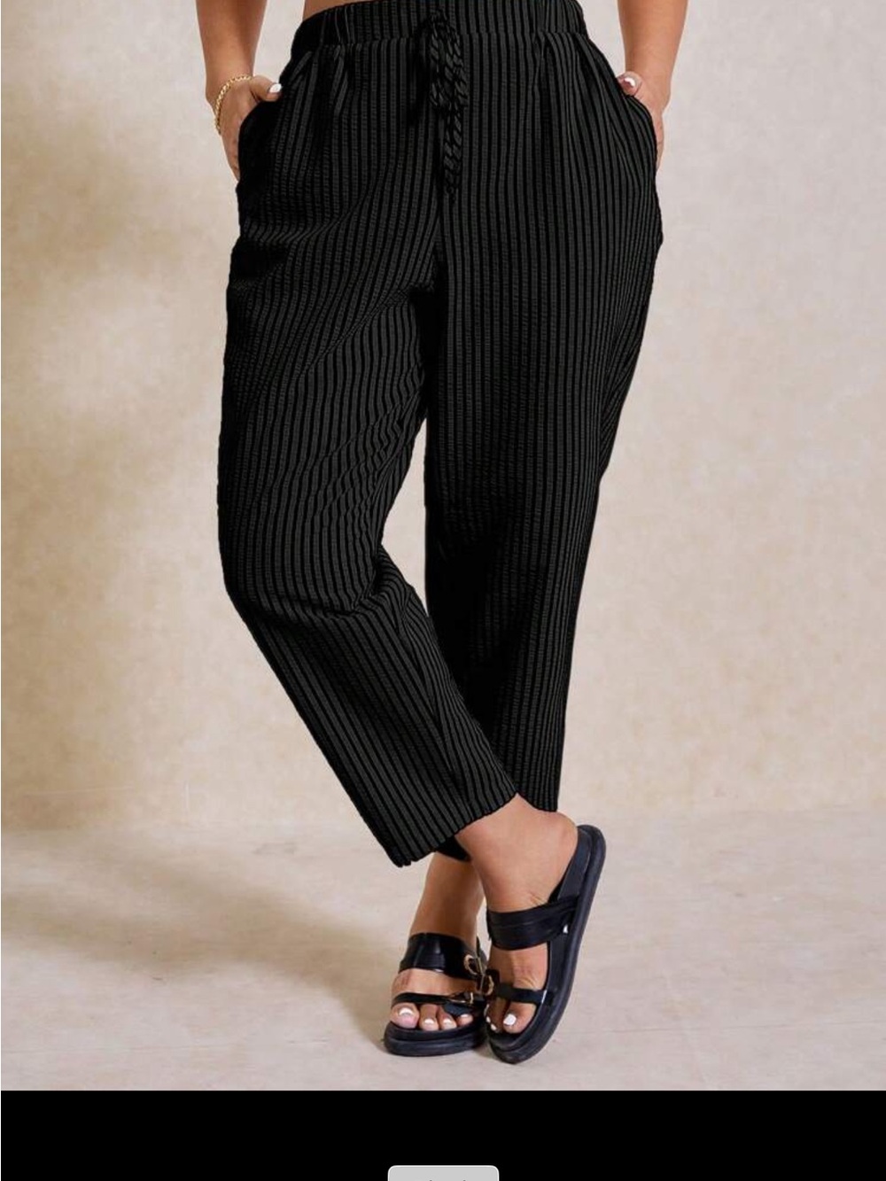 SHEIN Black Striped Drawstring Women's Trousers